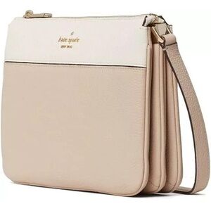 Kate Spade Crossbody Leather Purse Beige Tan Cream Leila triple gusset handbag